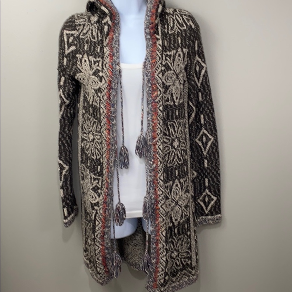 Free People Hooded Cardigan w/Tassel Tie Closure